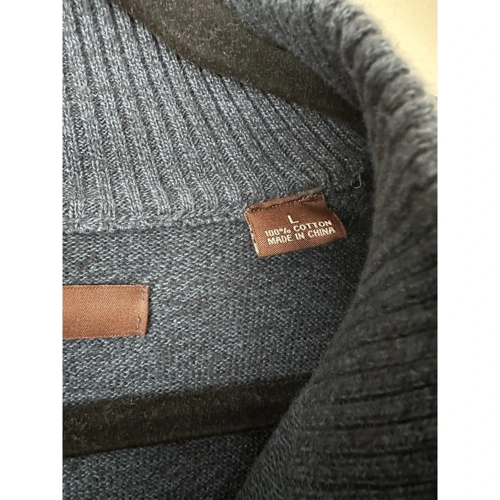 Perry Ellis Mens 1/4 Zip Sweater Knit Navy Blue Size Large‎ 100% Cotton Heritage